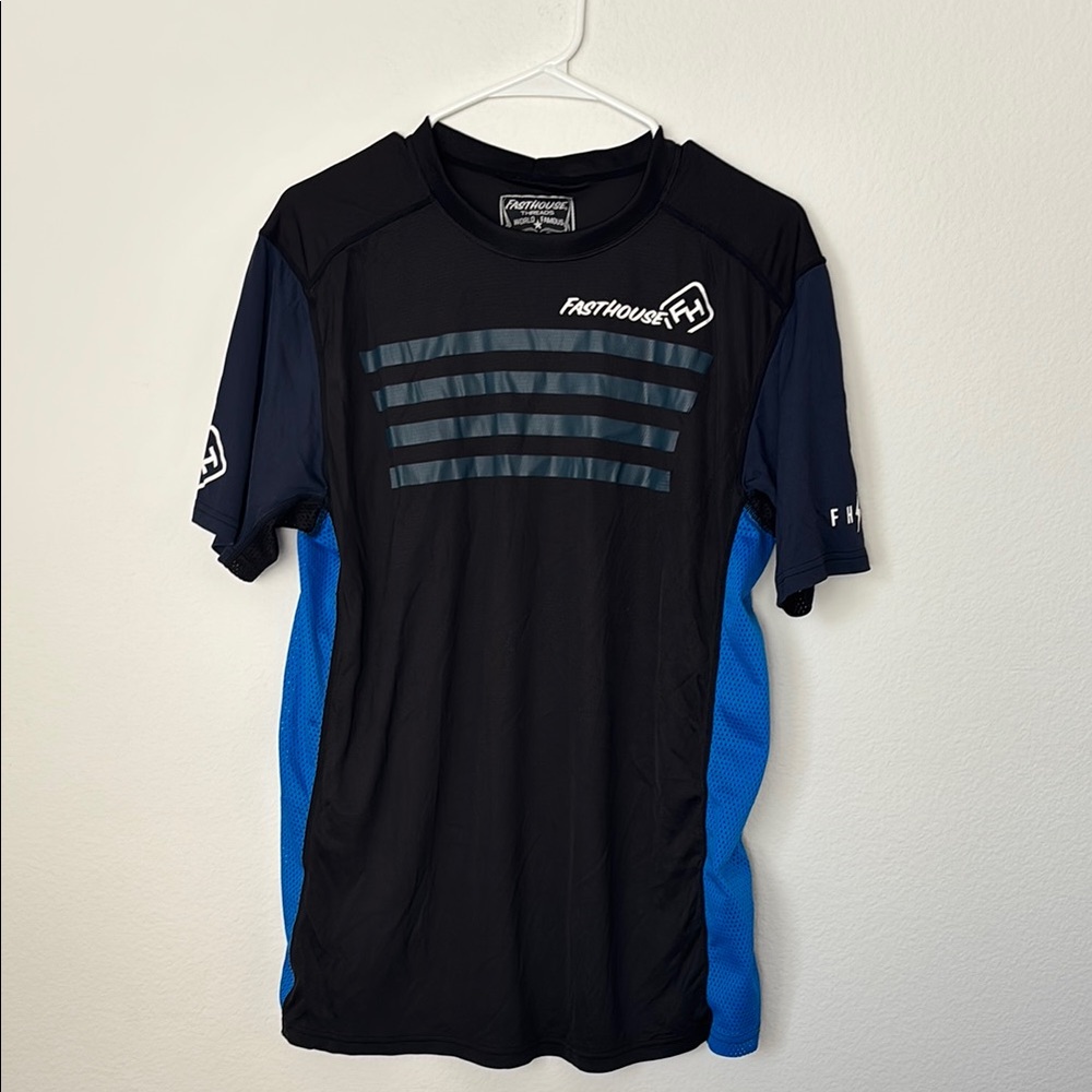 Black and Blue Performance Tee with Moisture-Wicking Fabric mesh sides SIZE L